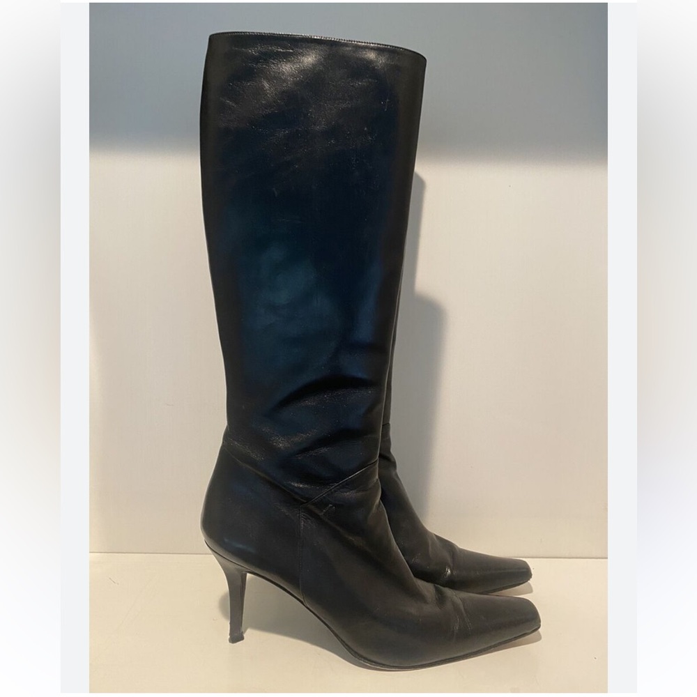 Stuart Weitzman Knee Length High Boots Shoes With Heel Zip Up Black Leather 8W